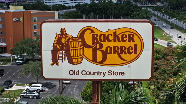 Aerial photograph of a Cracker Barrel sign.