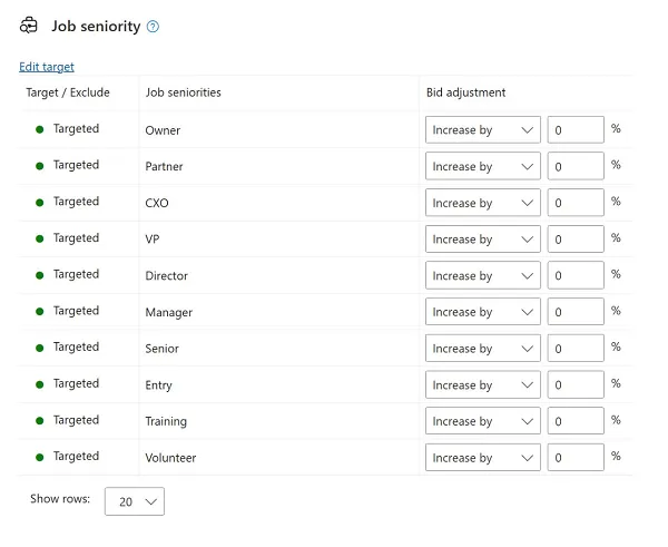 LinkedIn seniority targeting