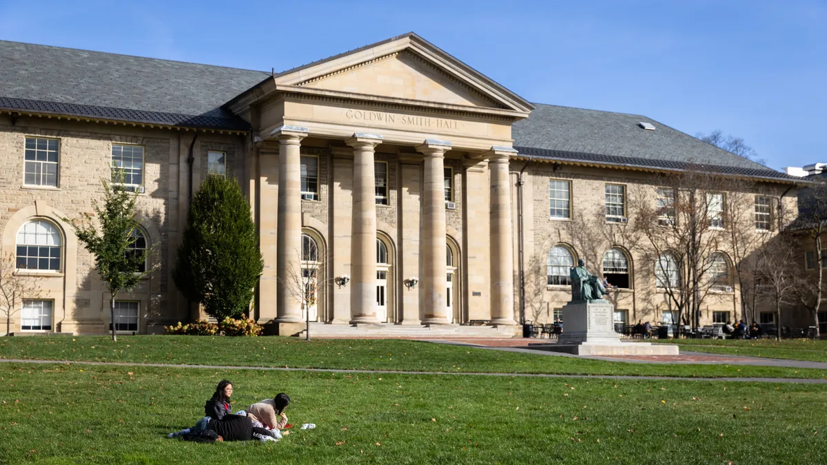 Cornell University students sit on campus