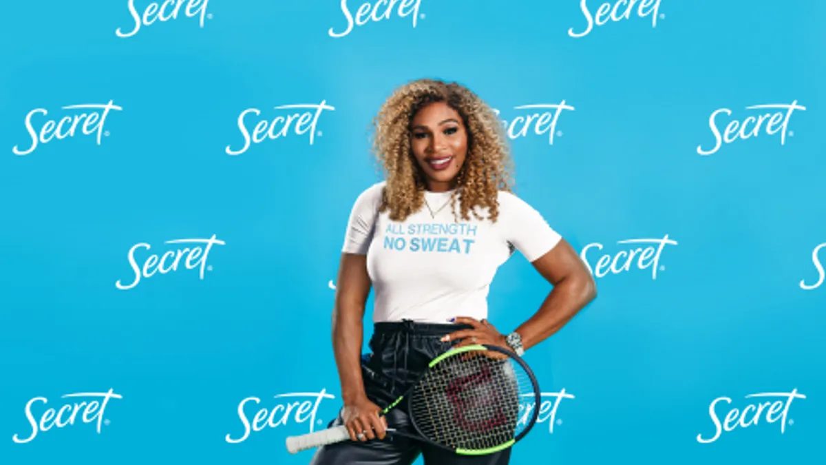 Publicity still from Serena William's announcement of a partnership with P&G's Secret deodorant