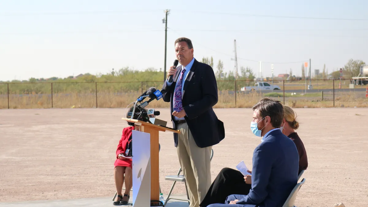 Texas' Ector County ISD Superintendent Scott Muri at a press conference in October 2020 announcing a partnership with SpaceX to provide satellites-based internet to students' homes.