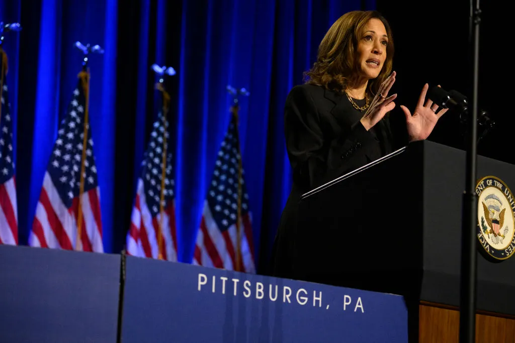 Vice President and Democratic nominee for President Kamala Harris speaks at Carnegie Mellon University on September 25, 2024 in Pittsburgh, Pennsylvania.