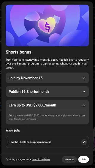 YouTube Shorts creator incentive