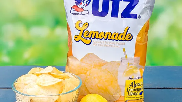 A bag of Utz lemonade-flavored chips.