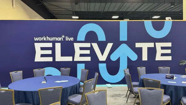 A sign that says Elevate at the conference hall for Workhuman Live 2025.