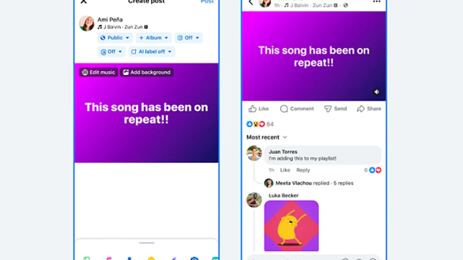 Facebook Adds Music for Text Posts