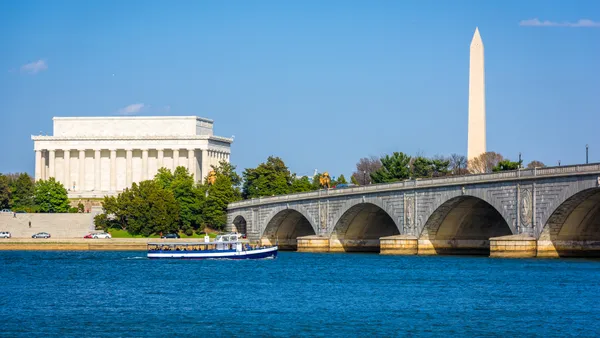 Washington DC, USA skyline on the Potomac River.