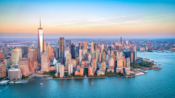 The Manhattan skyline seen from above.