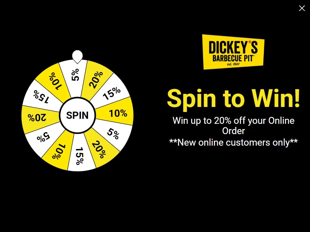 A white and yellow discount wheel on a black background