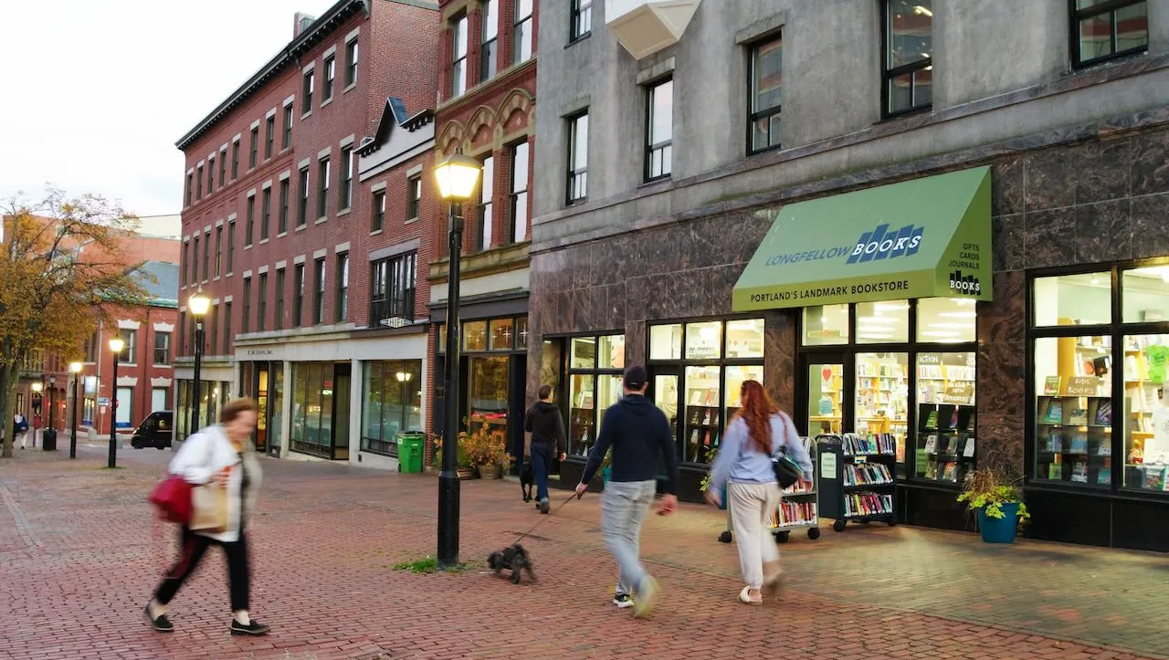 People walking down the street.