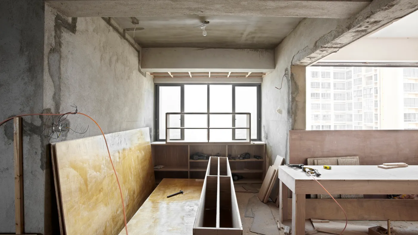 Inside of a building under construction.