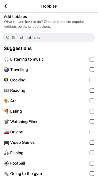 Facebook Hobbies