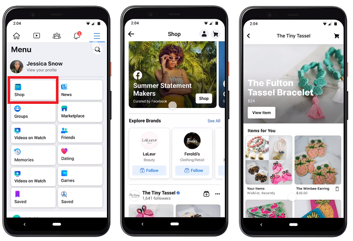 Facebook Shops tab