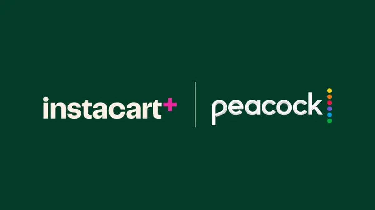 The logos for Instacart+ and Peacock against a green backdrop.