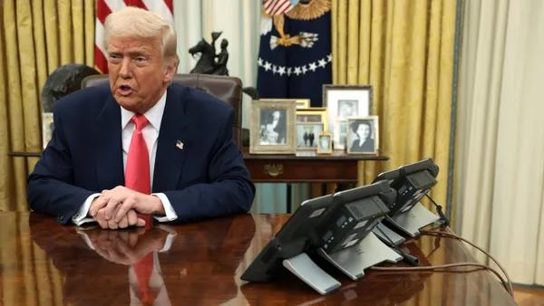 President Donald Trump addresses reporters at the White House on March 6, 2025.