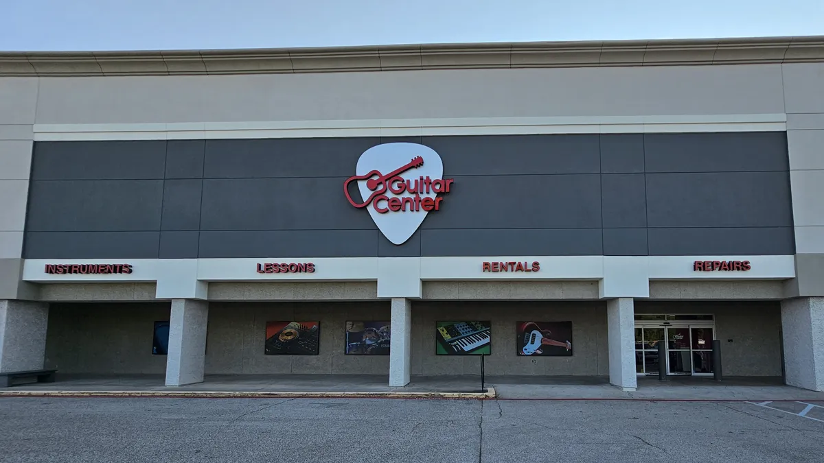 The storefront of a new Guitar Center in The Woodlands, Texas