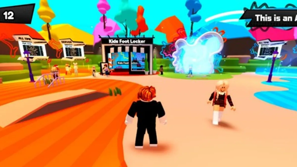 A screenshot of the Kids Foot Locker virtual Roblox experience.