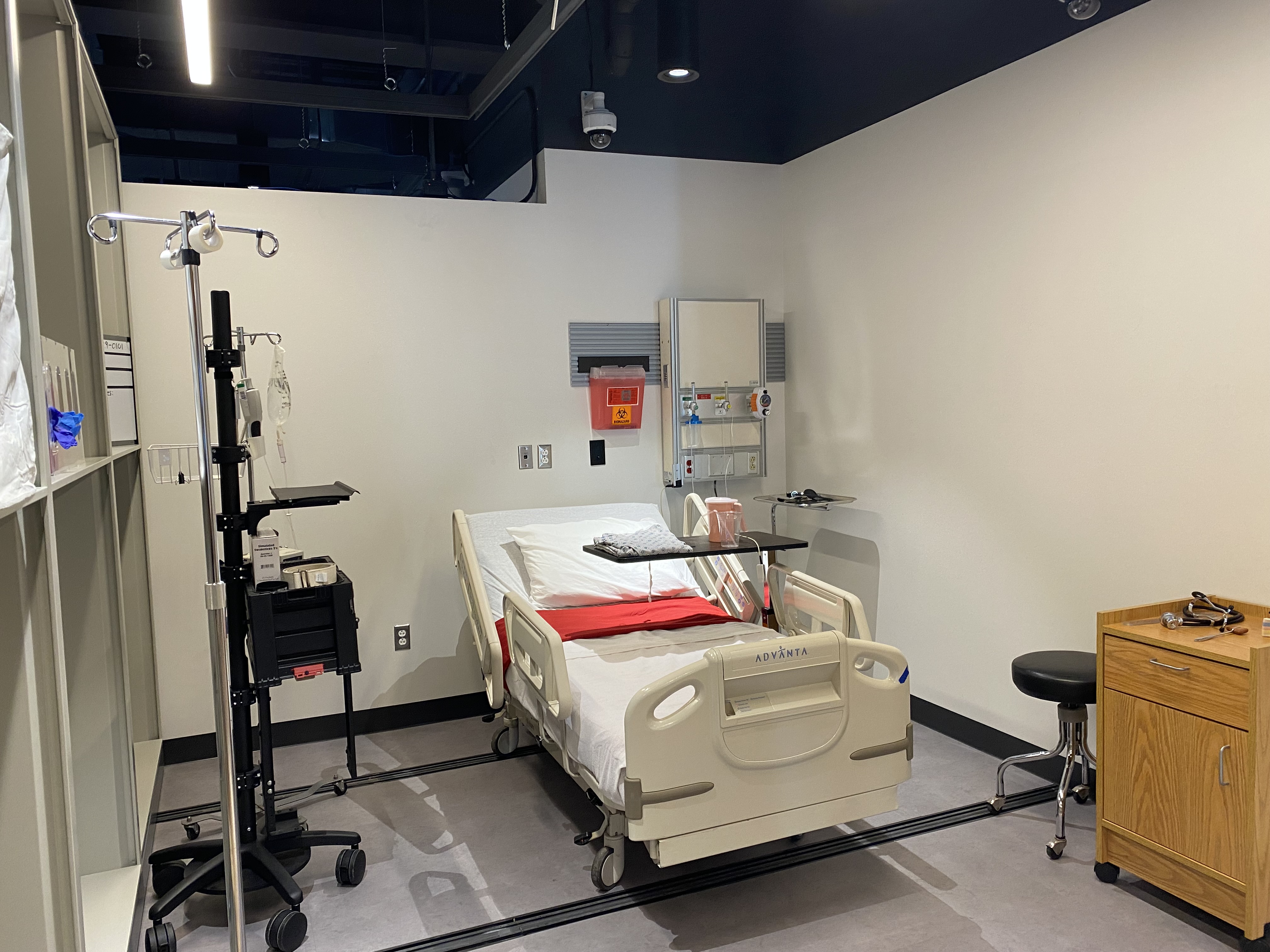 A simulation hospital room at the Health Professions Hub