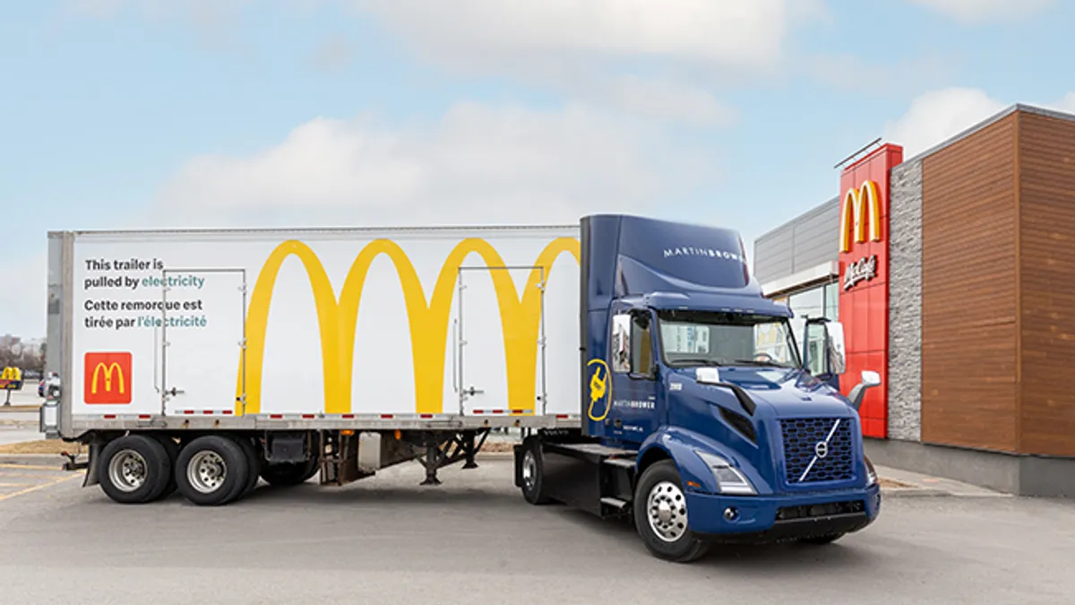 McDonald's Canada's distribution fleet has added its first electric vehicle, a Volvo VNR Electric Class 8 tractor.