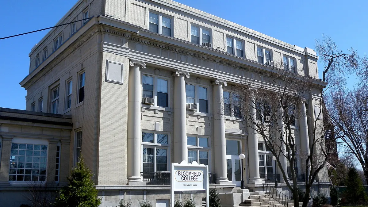 A stone building stands.