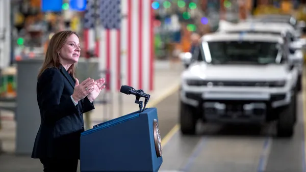 General Motors CEO Mary Barra speaks at the General Motors Factory ZERO electric vehicle assembly plant