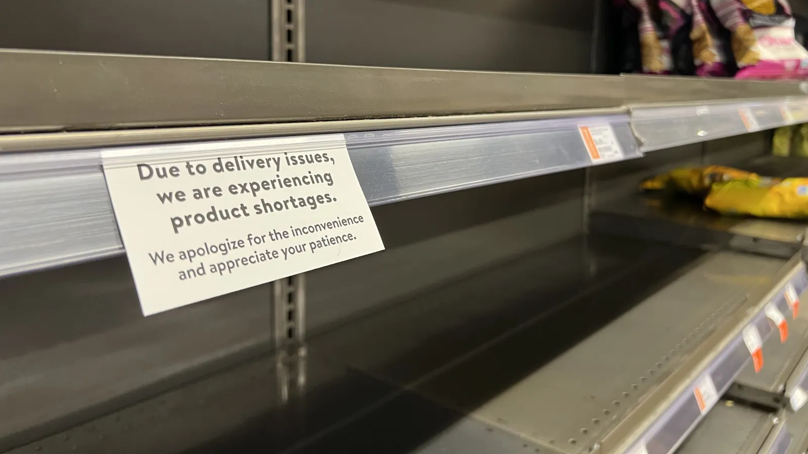 Empty shelf in a grocery store.
