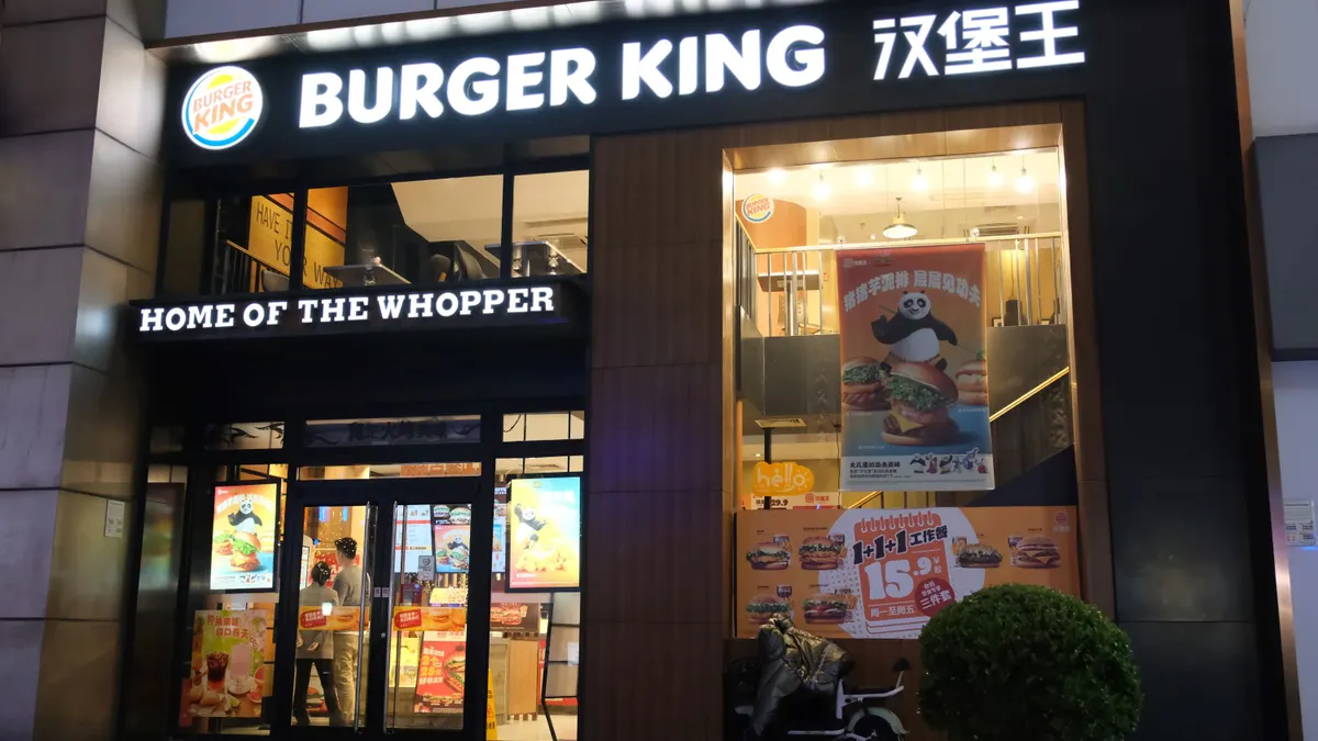 An evening image of a Burger King in China