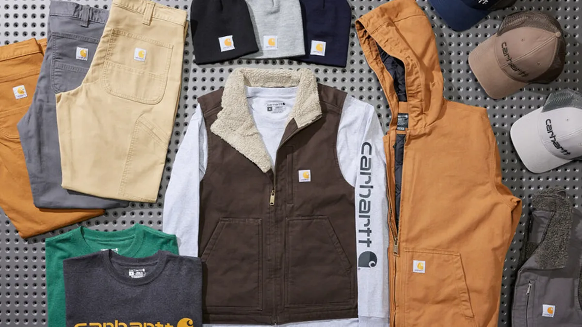 An assortment of Carhartt apparel.