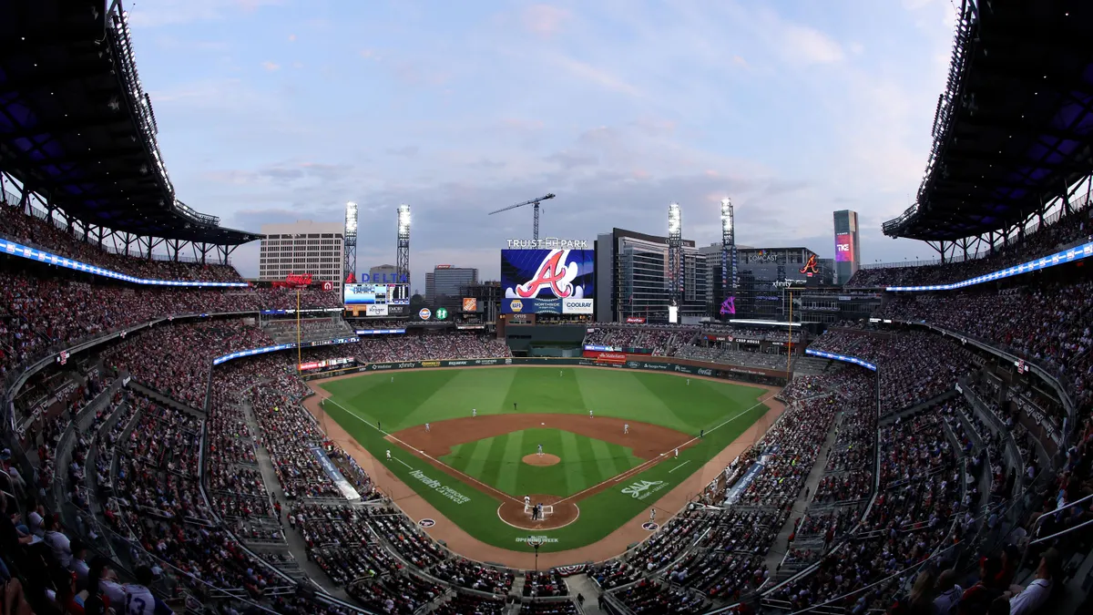 A general view of Truist Park during the second inning of the home opener between the Atlanta Braves and the Kansas City Royals on March 27, 2026 in Atlanta, Georgia.
