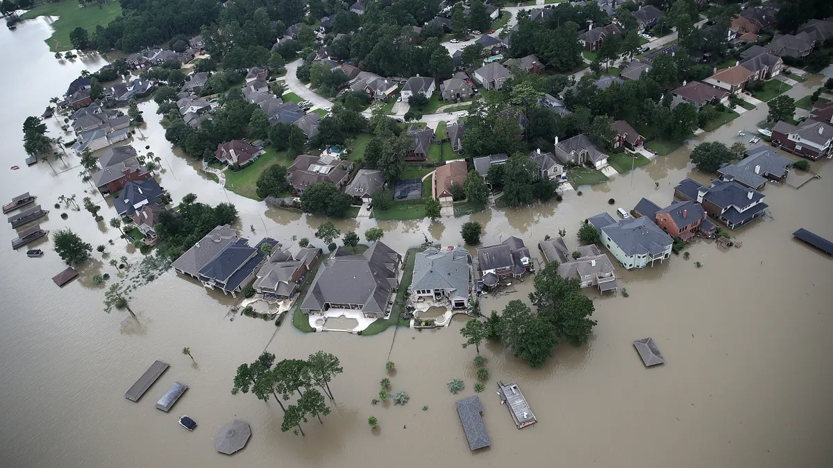 Aerial shot of flooded neighborhood