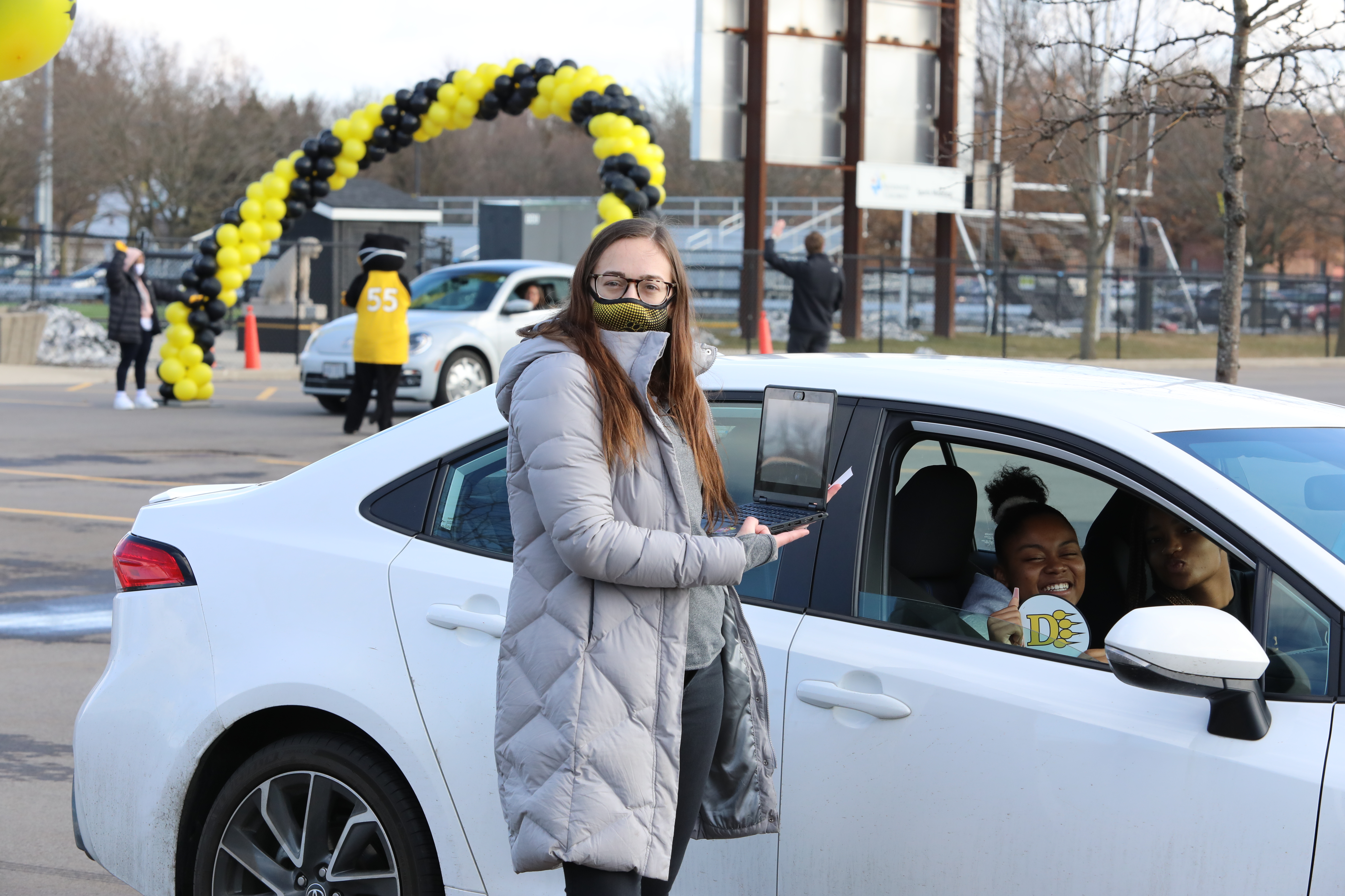 Students and staff attend a drive-through admissions event held by Ohio Dominican University