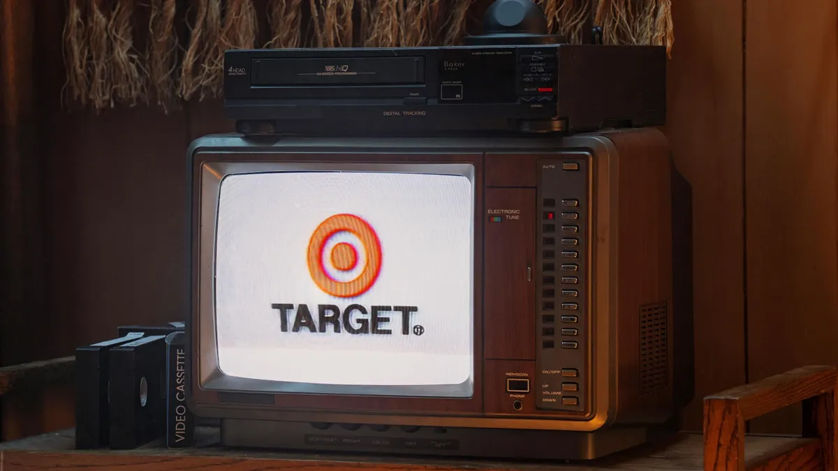 An old TV displays the Target logo against a white background