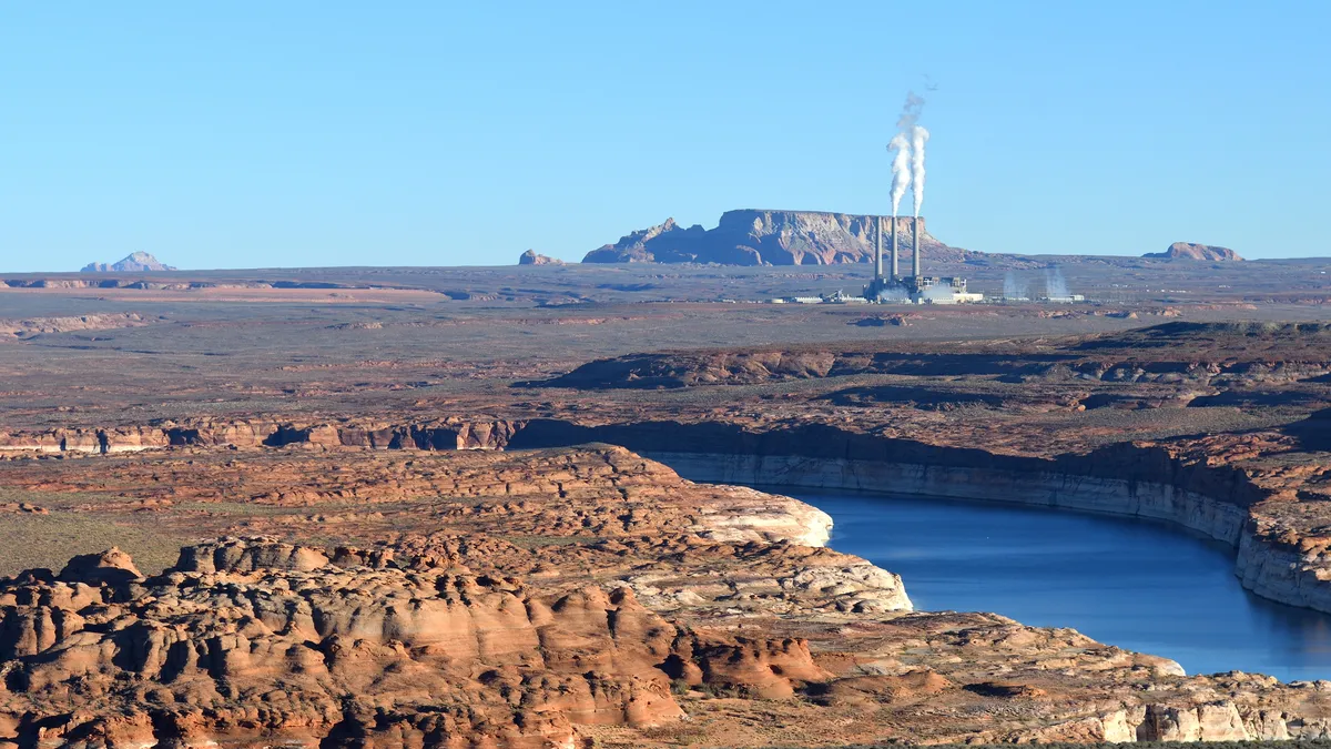 Lake Powell and the Navajo power plant in Page, Arizona.