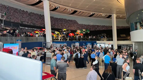 The first floor atrium of the Nascar Hall of Fame.