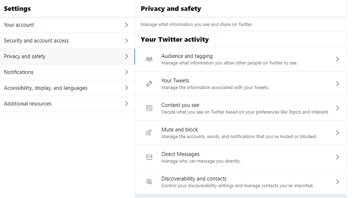 Twitter privacy settings