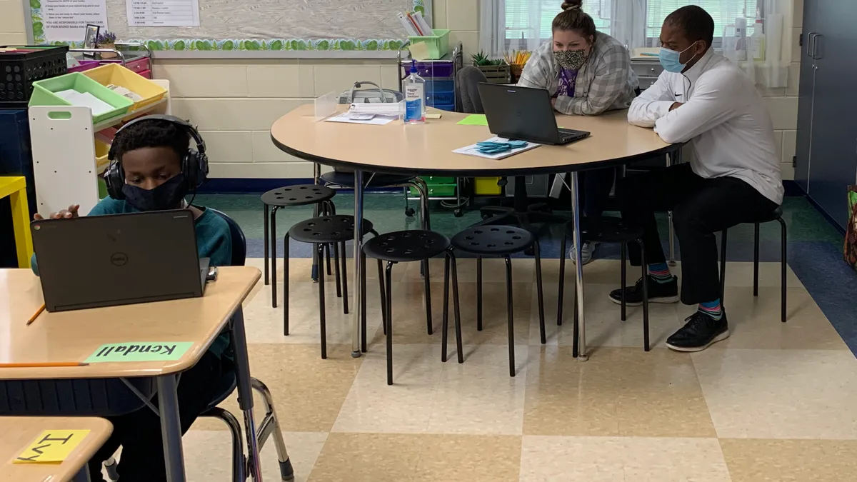 Superintendent Marlon Styles visits a classroom in Middletown City School District during the COVID-19 pandemic.