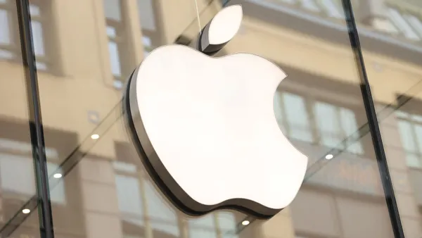 The Apple logo is displayed on a storefront in Berlin, Germany, on April 23, 2025.