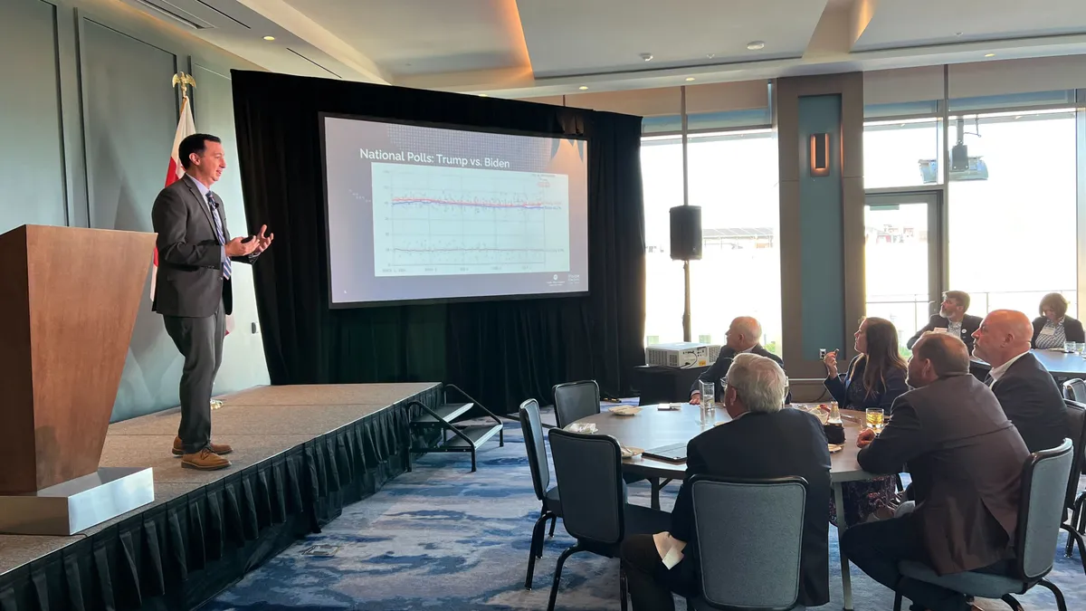 Nathan Gonzales, editor and publisher of Inside Elections, briefs trucking leaders at the TCA 2024 Fall Business Meeting in Washington, D.C. on Wednesday.