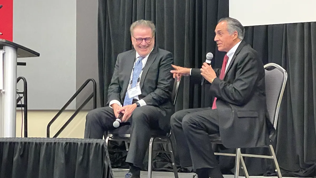 AASA Executive Director Dan Domenech speaks to attendees during a discussion with NSBA Executive Director John Heim at The School Superintendents Association's National Conference on Education.