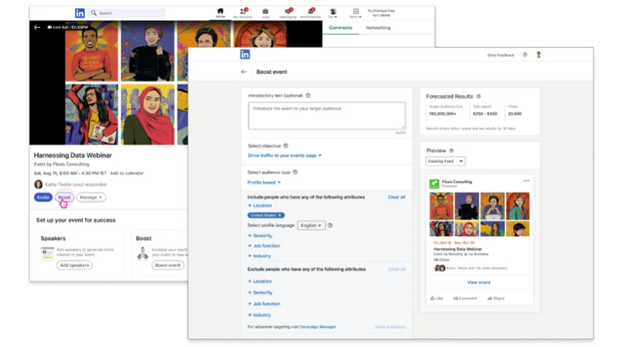 LinkedIn event boosting