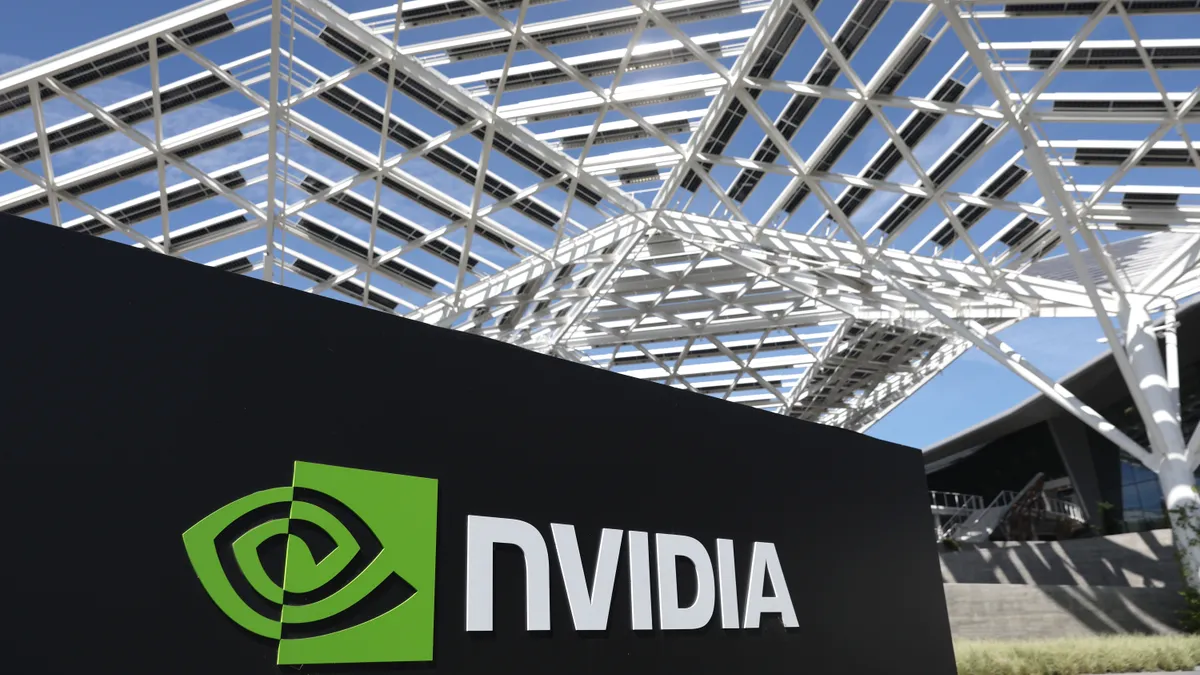 A sign is posted at the Nvidia headquarters on May 25, 2022 in Santa Clara, California.