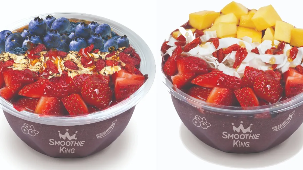 A photograph of two bowls from Smoothie King