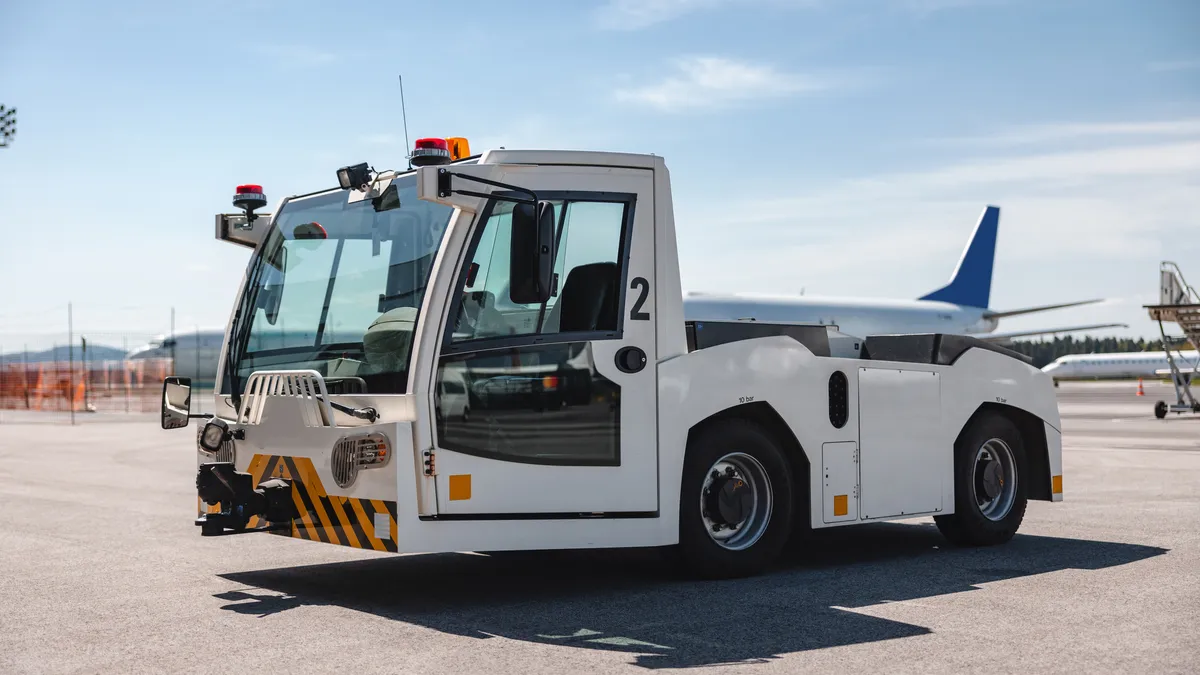 A pushback tug at an airport