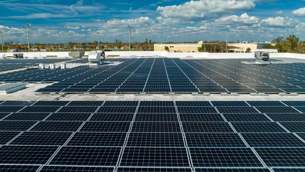 Solar panels on a warehouse.