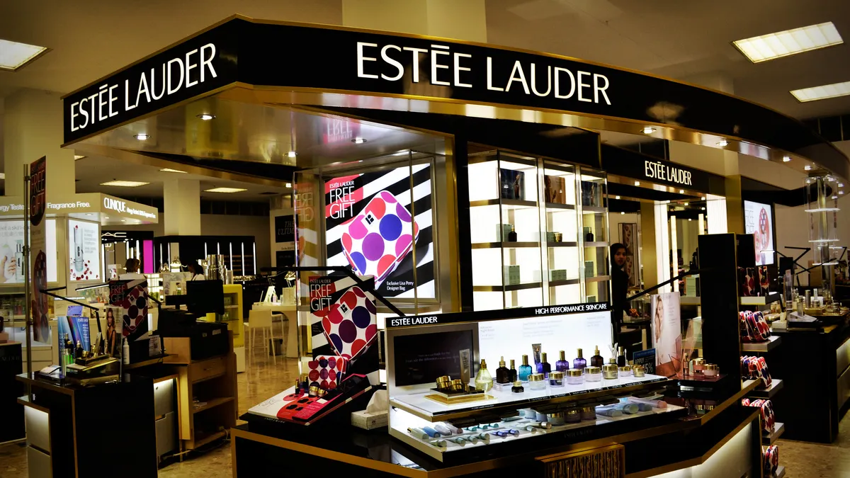 Estee Lauder makeup counter inside of a store