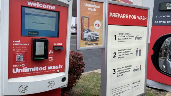 A photo of the kiosk at a Circle K car wash.