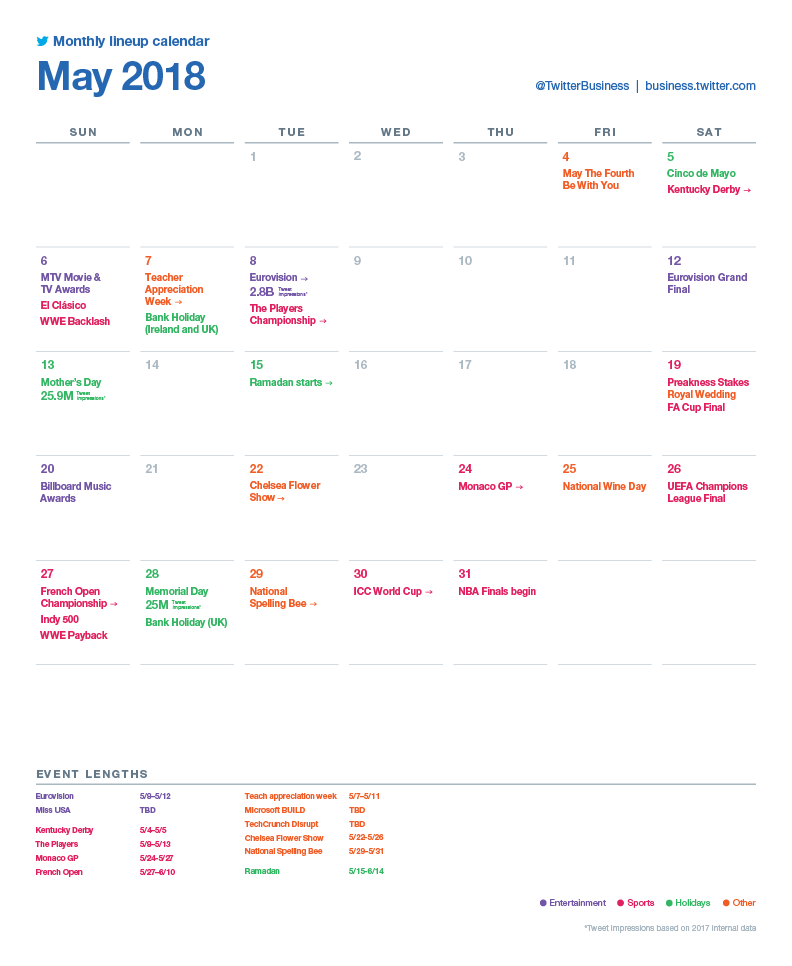 Twitter Releases Major Events Calendar for May to Assist with Strategic Planning | Social Media Today