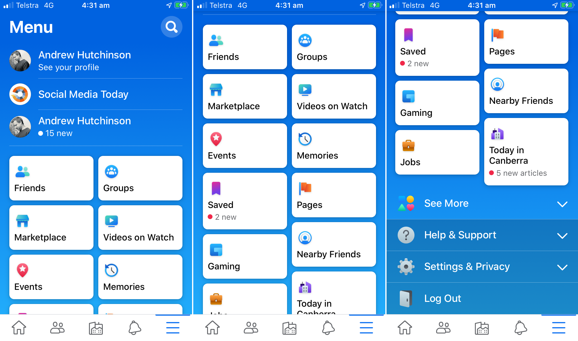Facebook menu refresh