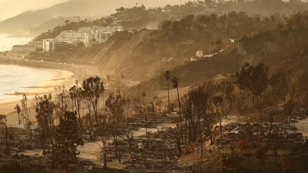 An aerial shot of fire damage in Los Angeles.