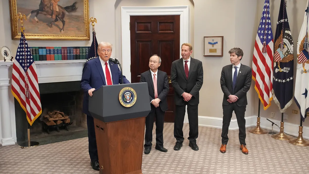 U.S. President Donald Trump speaks in the Roosevelt Room of the White House